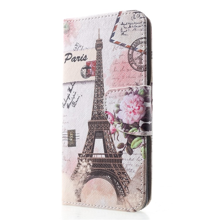 Cross Texture Pattern Printing Leather Wallet Mobile Casing for Huawei P30 - Eiffel Tower and Flower-3