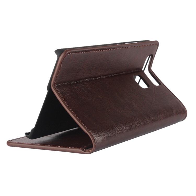 Crazy Horse Wallet Stand Genuine Leather Case Shell for Huawei P9 - Coffee-5