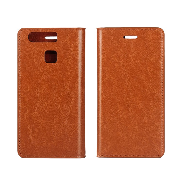 Crazy Horse Genuine Leather Wallet Cover for Huawei P9 with Stand - Brown-1