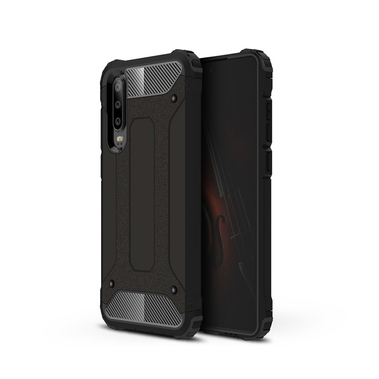 Броня Пластик + Гибридный Защитный Чехол ТПУ Для Huawei P30 - Черный-1