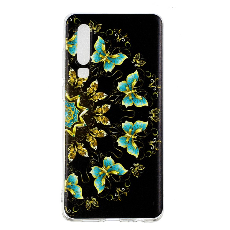 Pattern Printing Soft TPU Cover for Huawei P30 - Gold and Blue Butterflies-2
