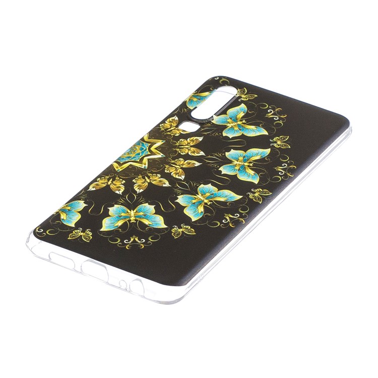 Pattern Printing Soft TPU Cover for Huawei P30 - Gold and Blue Butterflies-3