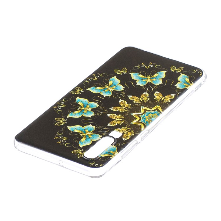 Pattern Printing Soft TPU Cover for Huawei P30 - Gold and Blue Butterflies-4