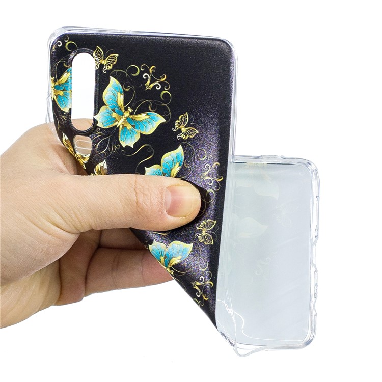 Pattern Printing Soft TPU Cover for Huawei P30 - Gold and Blue Butterflies-5