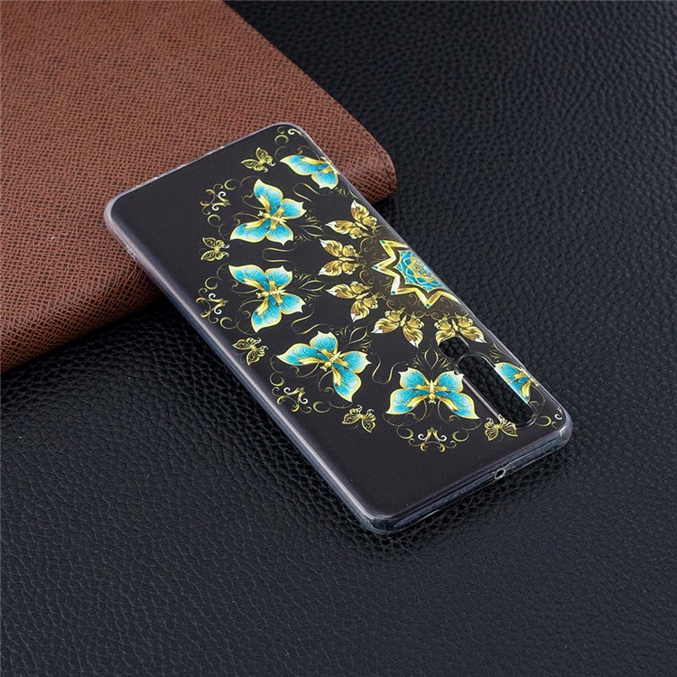 Pattern Printing Soft TPU Cover for Huawei P30 - Gold and Blue Butterflies-7