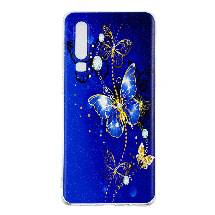 Pattern Printing Soft TPU Back Case for Huawei P30 - Blue Butterflies-2