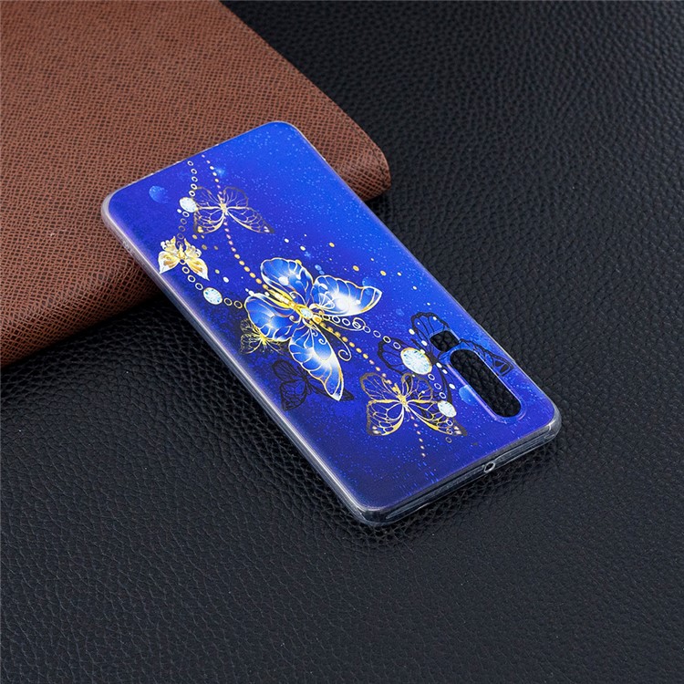 Pattern Printing Soft TPU Back Case for Huawei P30 - Blue Butterflies-7