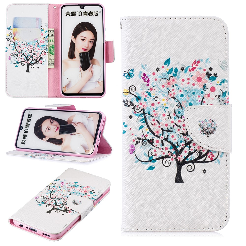 Impression de Motif pu Leather Flip Shell Pour Huawei P Smart (2019) / Honor 10 Lite - Arbre Fleuri