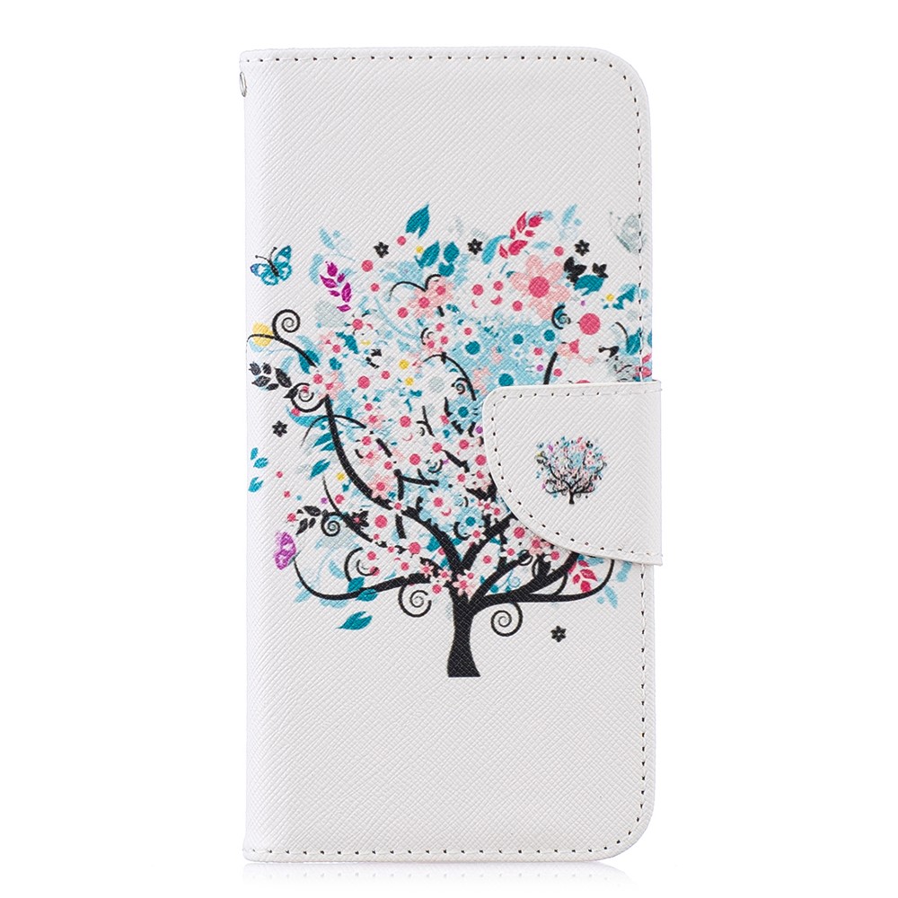 Musterdruck PU Leder Flip Shell Für Huawei P Smart (2019) / Ehre 10 Lite - Blumener Baum