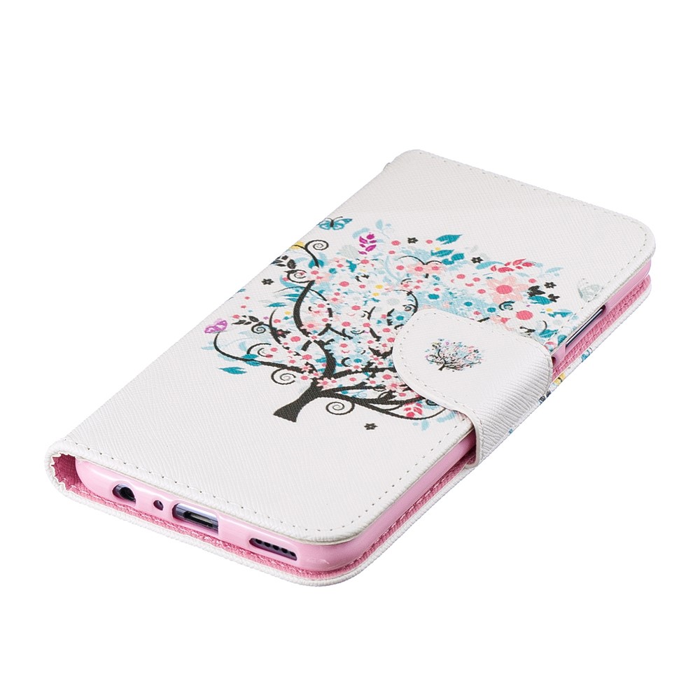 Impression de Motif pu Leather Flip Shell Pour Huawei P Smart (2019) / Honor 10 Lite - Arbre Fleuri