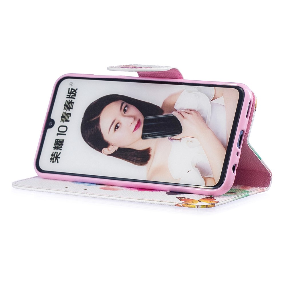 Pattern Printing PU Leather Flip Mobile Phone Case for Huawei P Smart (2019) / Honor 10 Lite - Butterflies and Flowers-5