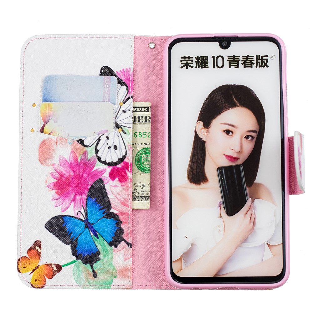 Pattern Printing PU Leather Flip Mobile Phone Case for Huawei P Smart (2019) / Honor 10 Lite - Butterflies and Flowers-8