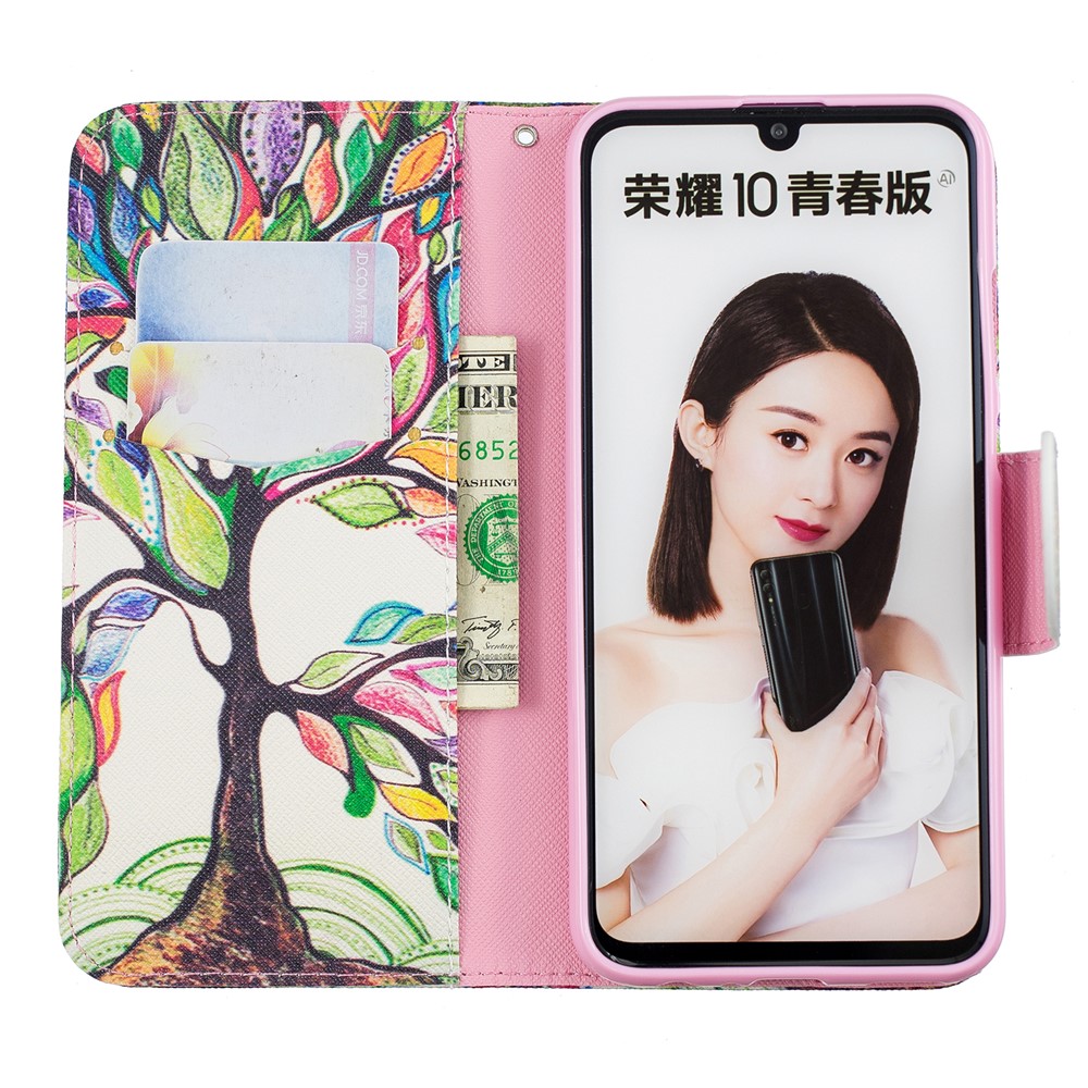 Pattern Printing PU Leather Flip Protective Case for Huawei P Smart (2019) / Honor 10 Lite - Colorized Tree-8