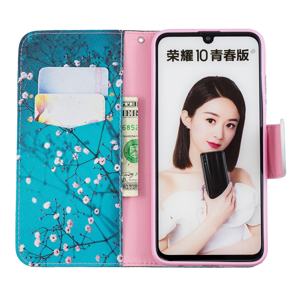 Pattern Printing PU Leather Flip Protective Cover for Huawei P Smart (2019) / Honor 10 Lite - Tree with Flowers-8
