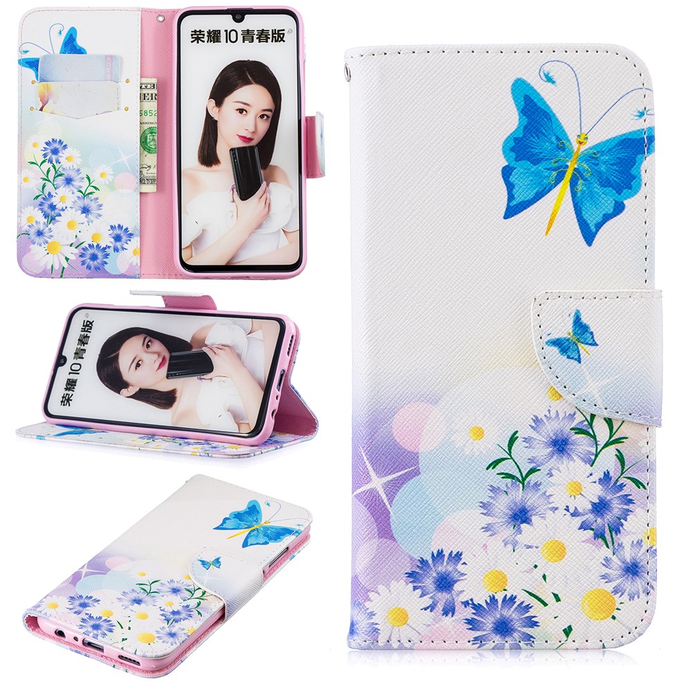 Musterdruck PU-Leder-Flip-Flip-Hülle Für Huawei P Smart (2019) / Ehre 10 Lite. - Blaue Schmetterlinge-1