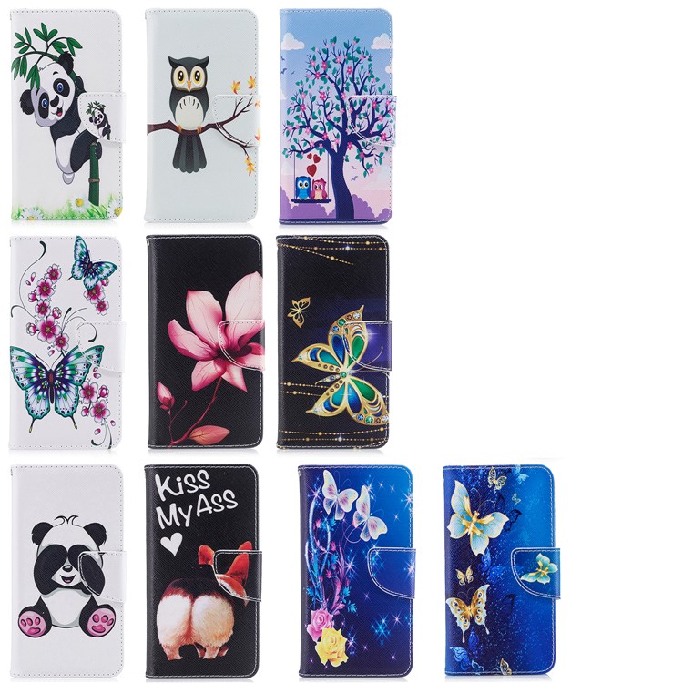 Pattern Printing Wallet Stand de Cuero Para Huawei Honor 10 Lite / P Smart (2019) - Bésame el Trasero