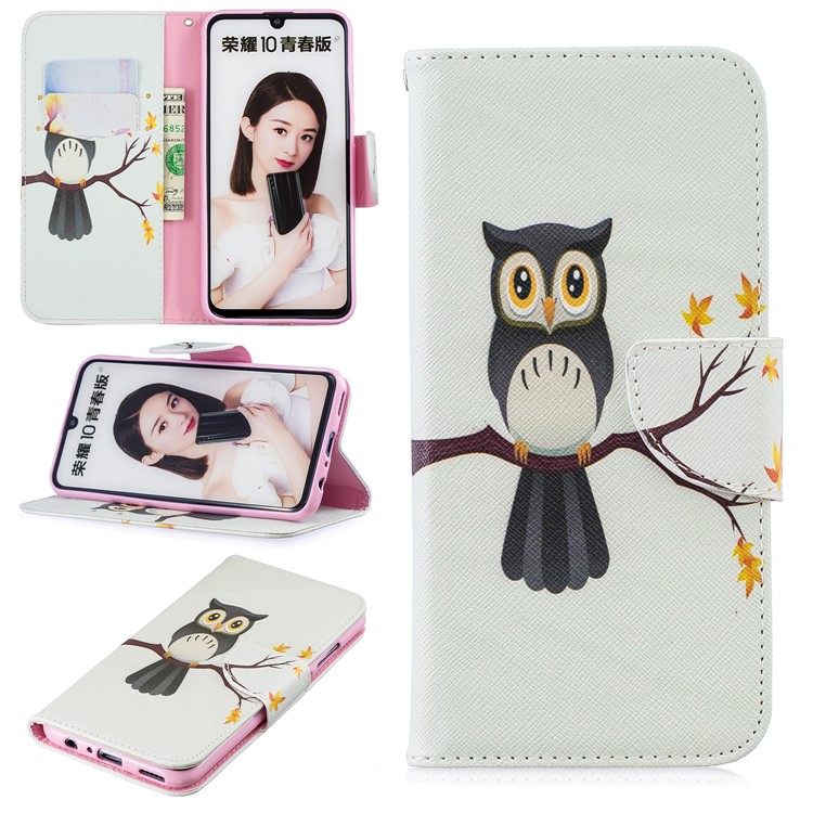 Pattern Printing Wallet Leather Stand Cover for Huawei Honor 10 Lite / P Smart (2019) - Owl on the Branch-1