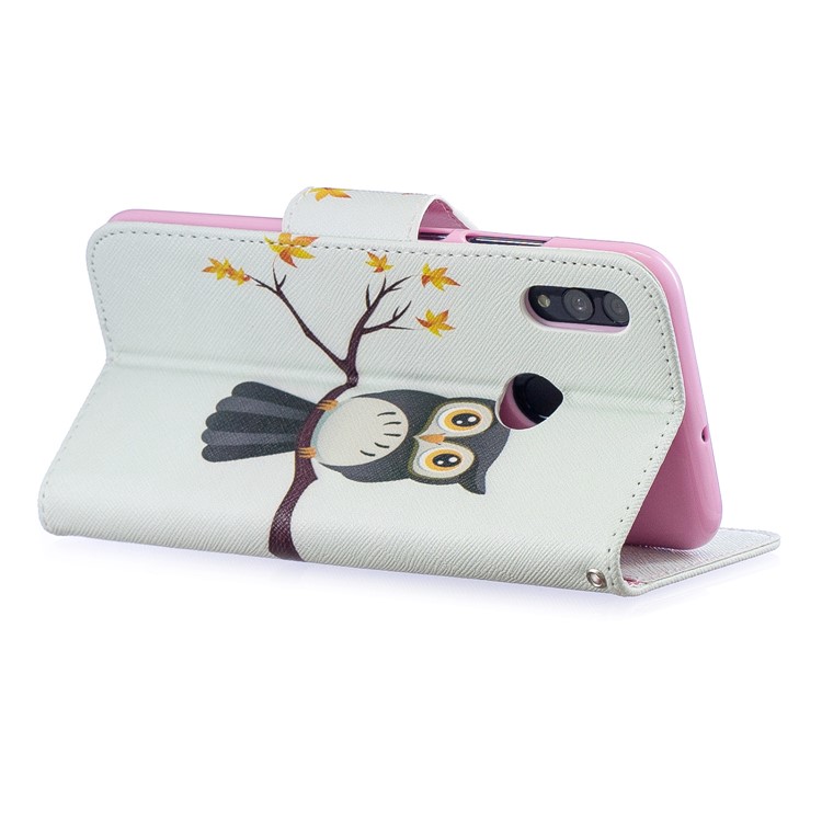 Pattern Printing Wallet Leather Stand Cover for Huawei Honor 10 Lite / P Smart (2019) - Owl on the Branch-4