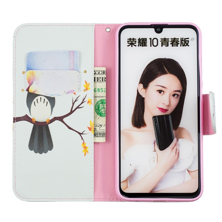Pattern Printing Wallet Leather Stand Cover for Huawei Honor 10 Lite / P Smart (2019) - Owl on the Branch-8
