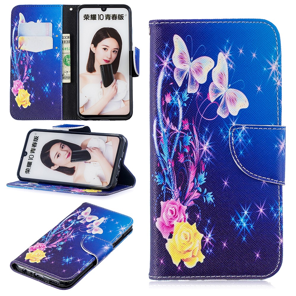 Pattern Printing Cell Phone Leather Stand Case for Huawei Honor 10 Lite / P Smart (2019) - Elegant Butterflies-1