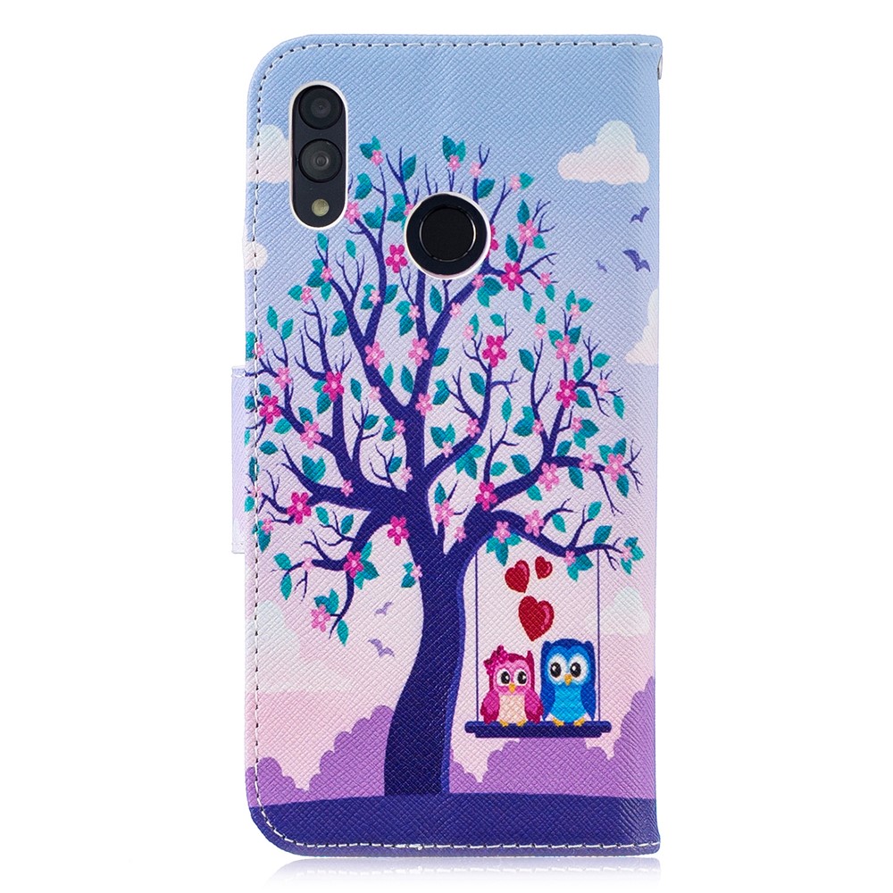 Pattern Printing Magnetic Leather Stand Case for Huawei Honor 10 Lite / P Smart (2019) - Tree and Owls-3