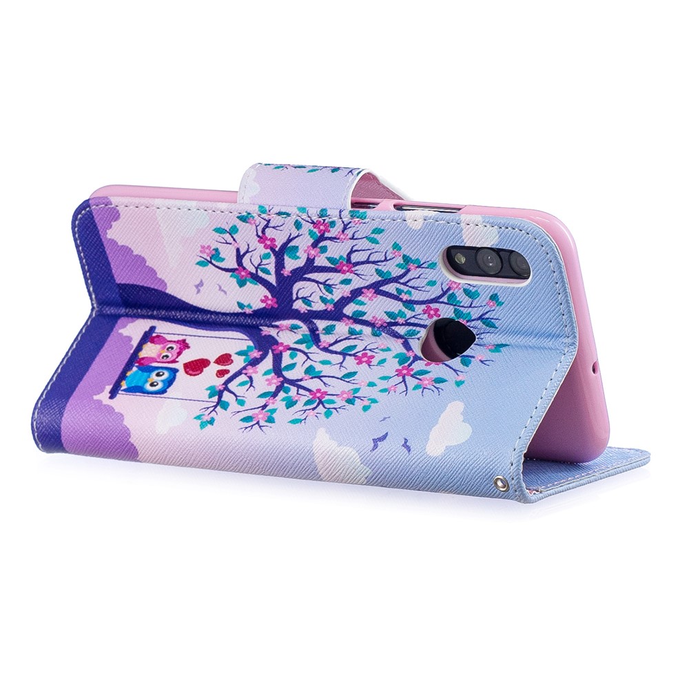 Pattern Printing Magnetic Leather Stand Case for Huawei Honor 10 Lite / P Smart (2019) - Tree and Owls-4