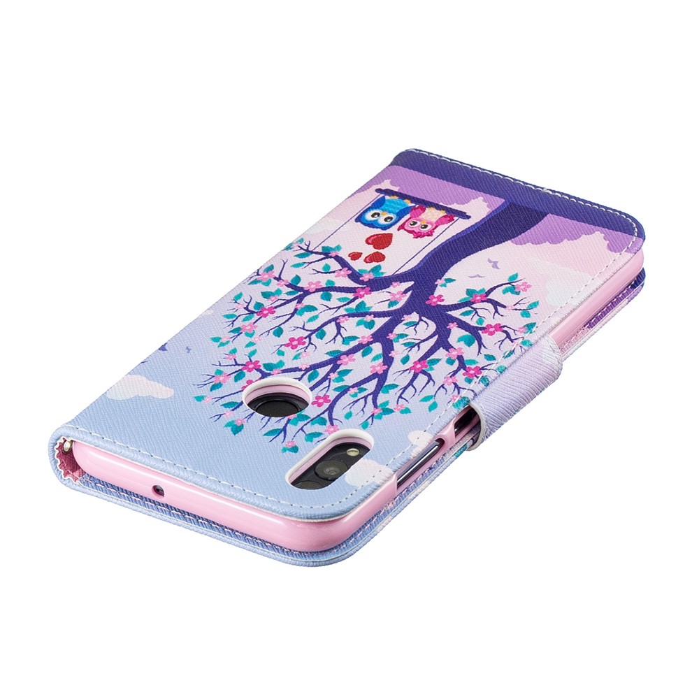 Pattern Printing Magnetic Leather Stand Case for Huawei Honor 10 Lite / P Smart (2019) - Tree and Owls-7