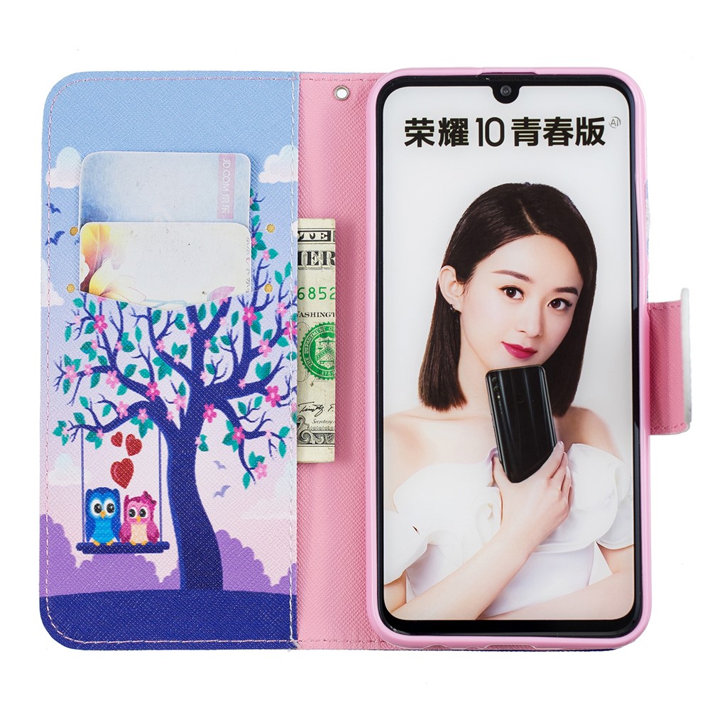 Pattern Printing Magnetic Leather Stand Case for Huawei Honor 10 Lite / P Smart (2019) - Tree and Owls-8