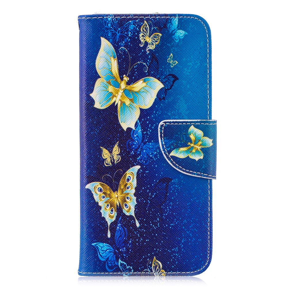 Estampa De Couro De Impressão Padrão Stand Case Com Slots De Cartão Para Huawei Honor 10 Lite / P Inteligente (2019) - Teste Padrão De Borboleta-2