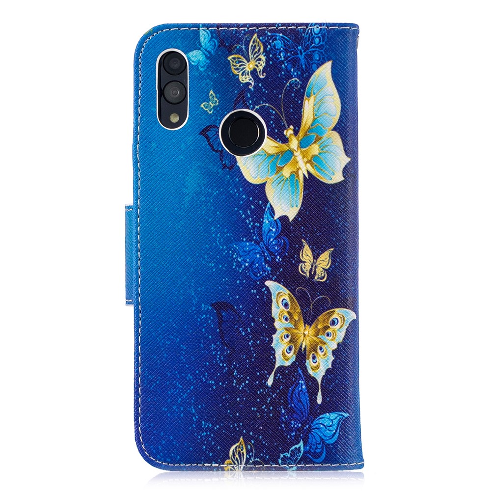 Estampa De Couro De Impressão Padrão Stand Case Com Slots De Cartão Para Huawei Honor 10 Lite / P Inteligente (2019) - Teste Padrão De Borboleta-3