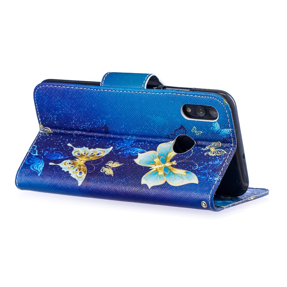 Estampa De Couro De Impressão Padrão Stand Case Com Slots De Cartão Para Huawei Honor 10 Lite / P Inteligente (2019) - Teste Padrão De Borboleta-4