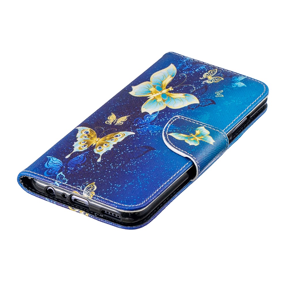 Estampa De Couro De Impressão Padrão Stand Case Com Slots De Cartão Para Huawei Honor 10 Lite / P Inteligente (2019) - Teste Padrão De Borboleta-6