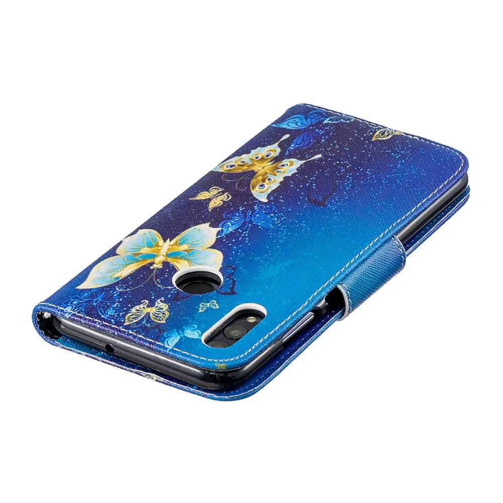 Estampa De Couro De Impressão Padrão Stand Case Com Slots De Cartão Para Huawei Honor 10 Lite / P Inteligente (2019) - Teste Padrão De Borboleta-7