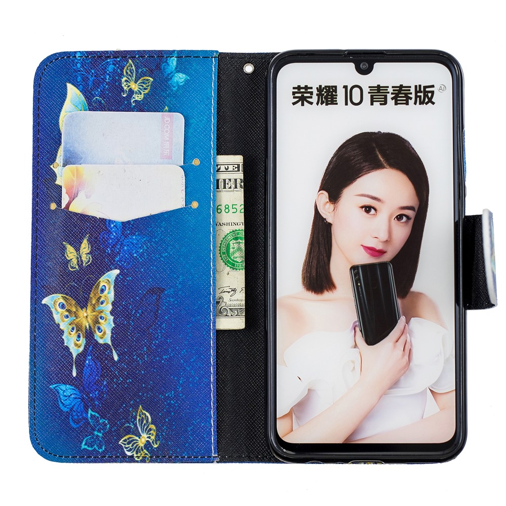 Estampa De Couro De Impressão Padrão Stand Case Com Slots De Cartão Para Huawei Honor 10 Lite / P Inteligente (2019) - Teste Padrão De Borboleta-8