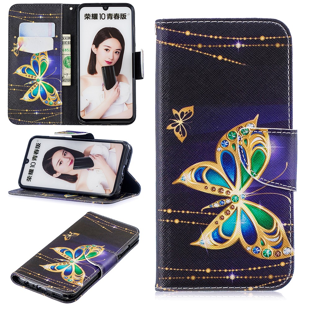 Pattern Printing Leather Stand Cover with Card Slots for Huawei Honor 10 Lite / P Smart (2019) - Colorized Butterfly-1