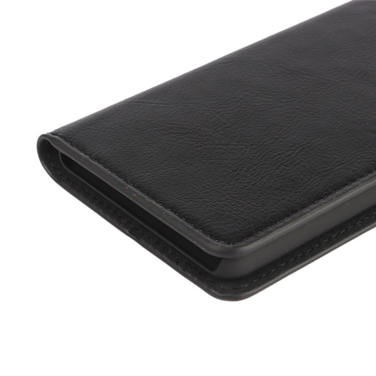 Cavalo Louco Cavalo Genuíno Carteira De Couro Flip Para Huawei P9 Lite, Suporte À Prova De Choque Proteger Tampa Do Telefone - Preto