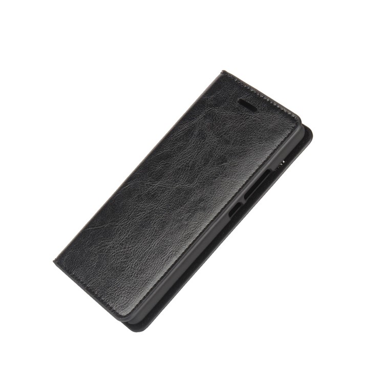 Cavalo Louco Cavalo Genuíno Carteira De Couro Flip Para Huawei P9 Lite, Suporte À Prova De Choque Proteger Tampa Do Telefone - Preto