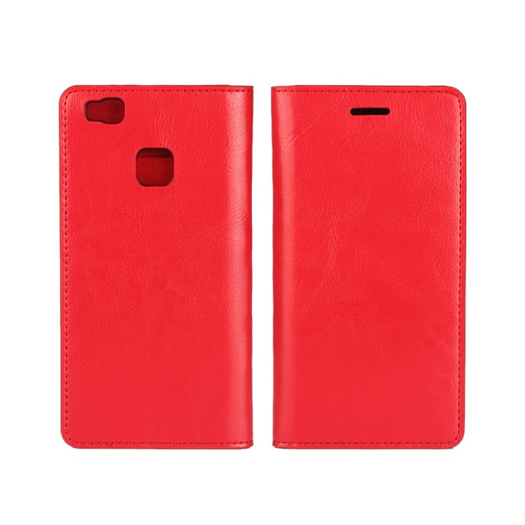 Crazy Horse Stand Genuine Leather Wallet Case for Huawei P9 Lite - Red-1