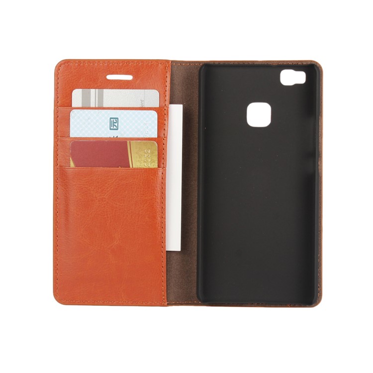 Crazy Horse Wallet Stand Genuine Leather Cover for Huawei P9 Lite - Brown-3