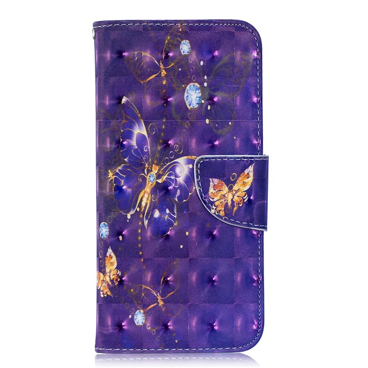 Pattern Printing Light Spot Decor Stand Wallet Leather Case for Huawei P Smart (2019) / Honor 10 Lite - Purple Butterfly-2