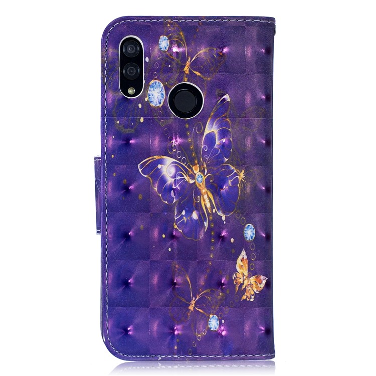 Pattern Printing Light Spot Decor Stand Wallet Leather Case for Huawei P Smart (2019) / Honor 10 Lite - Purple Butterfly-3
