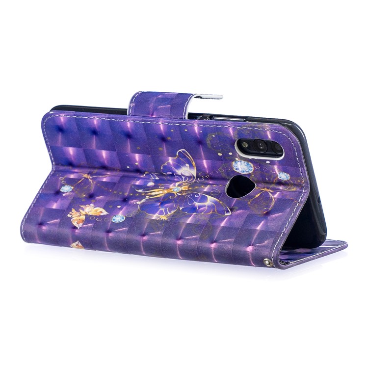 Pattern Printing Light Spot Decor Stand Wallet Leather Case for Huawei P Smart (2019) / Honor 10 Lite - Purple Butterfly-4