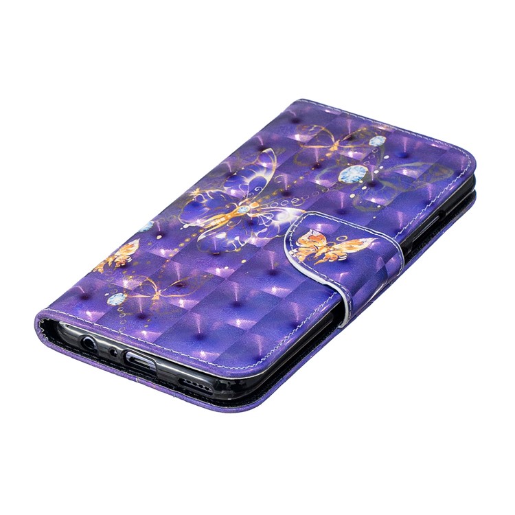 Pattern Printing Light Spot Decor Stand Wallet Leather Case for Huawei P Smart (2019) / Honor 10 Lite - Purple Butterfly-6