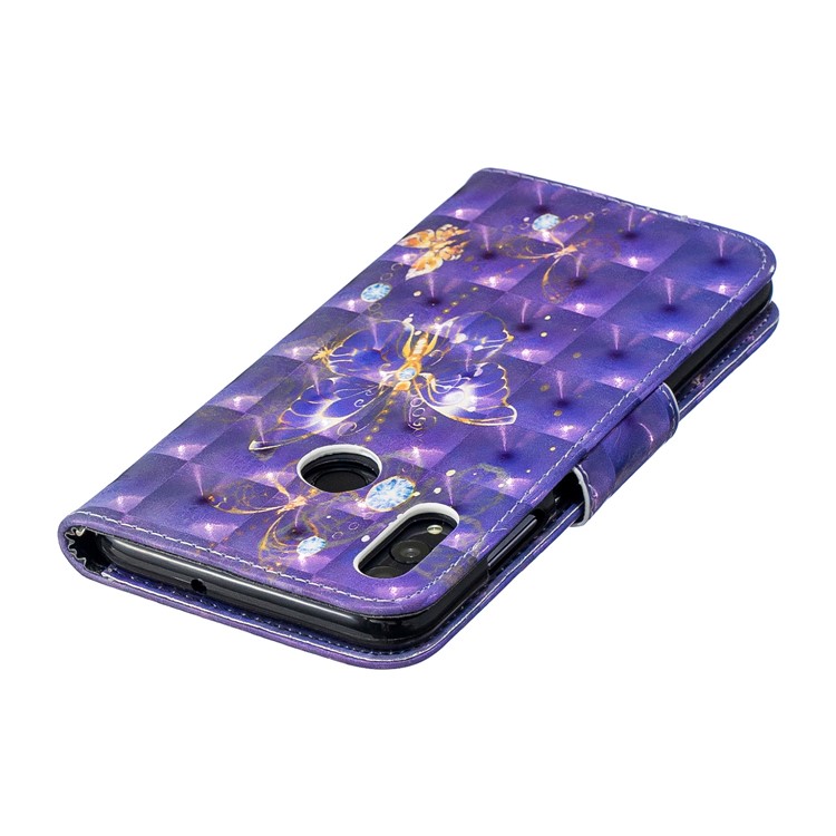 Pattern Printing Light Spot Decor Stand Wallet Leather Case for Huawei P Smart (2019) / Honor 10 Lite - Purple Butterfly-7