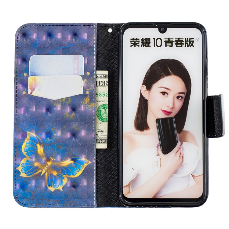 Pattern Printing Light Spot Decor Stand Wallet Leather Shell for Huawei P Smart (2019) / Honor 10 Lite - Blue Butterfly-8