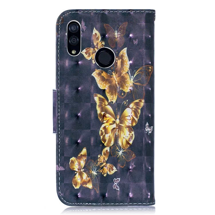 Pattern Printing Light Spot Decor Stand Wallet Leather Cell Phone Case for Huawei P Smart (2019) / Honor 10 Lite - Gold Butterfly-3