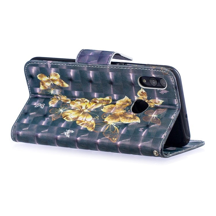 Pattern Printing Light Spot Decor Stand Wallet Leather Cell Phone Case for Huawei P Smart (2019) / Honor 10 Lite - Gold Butterfly-4