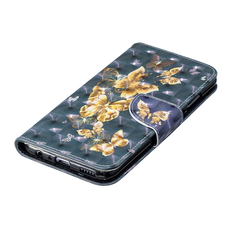 Pattern Printing Light Spot Decor Stand Wallet Leather Cell Phone Case for Huawei P Smart (2019) / Honor 10 Lite - Gold Butterfly-6