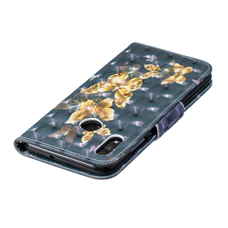 Pattern Printing Light Spot Decor Stand Wallet Leather Cell Phone Case for Huawei P Smart (2019) / Honor 10 Lite - Gold Butterfly-7