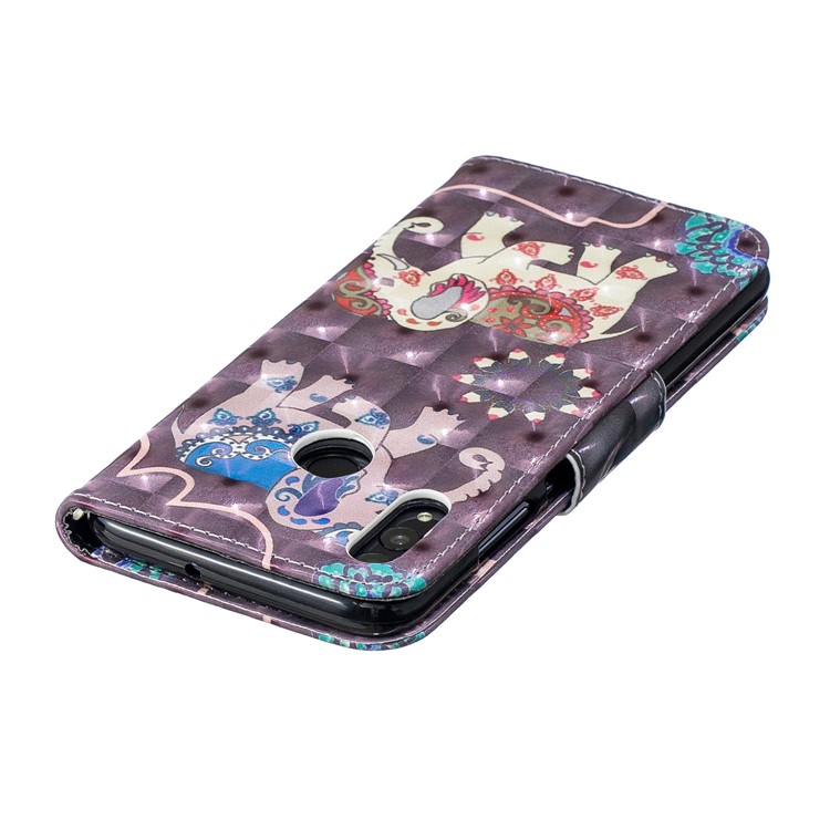Pattern Printing Light Spot Decor Stand Wallet Leather Protective Case for Huawei P Smart (2019) / Honor 10 Lite - Elephant-7